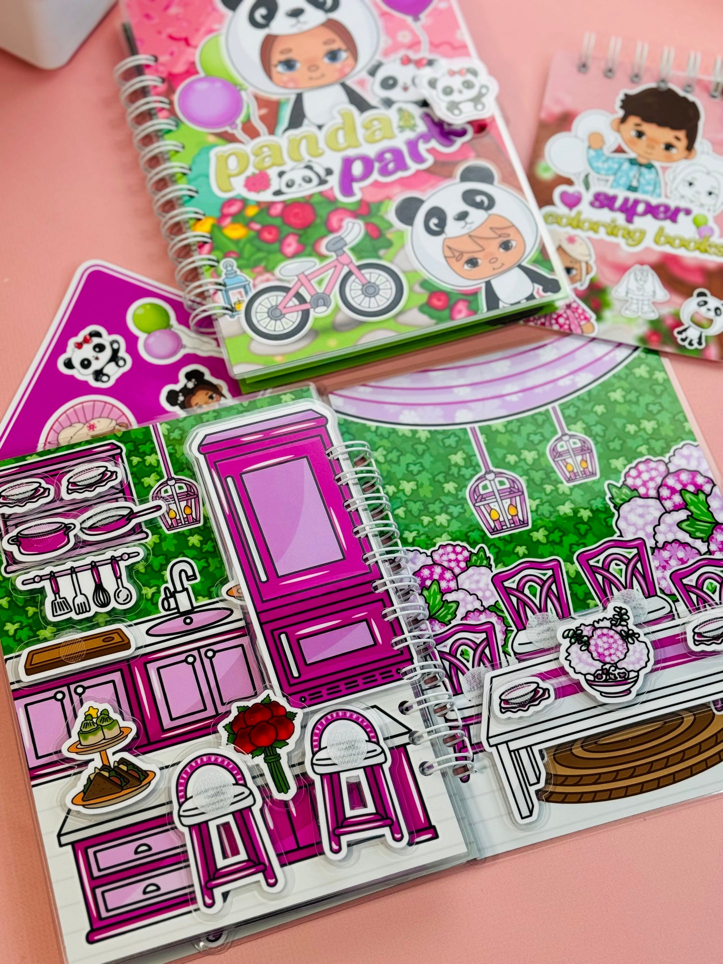 Pink Dream House Sticker Book - Dollhouse, Dress-Up, and Fun Panda Costumes for Kids